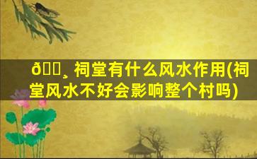 🕸 祠堂有什么风水作用(祠堂风水不好会影响整个村吗)